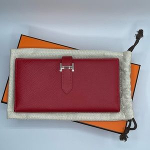 ▪️SOLD ▪️ Hermès Rouge Casaque Bearn Long Wallet in Palladium Hardware